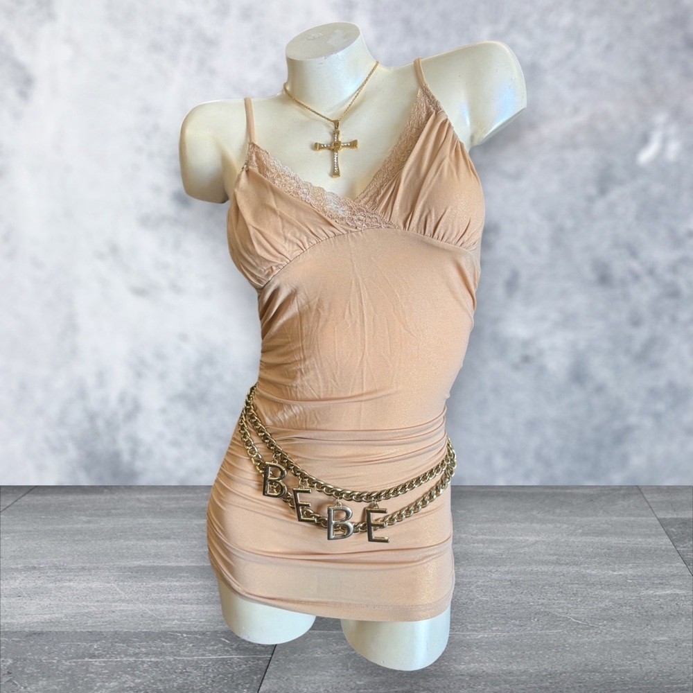 bebe 90s Y2K Tan Metallic Cami Dress